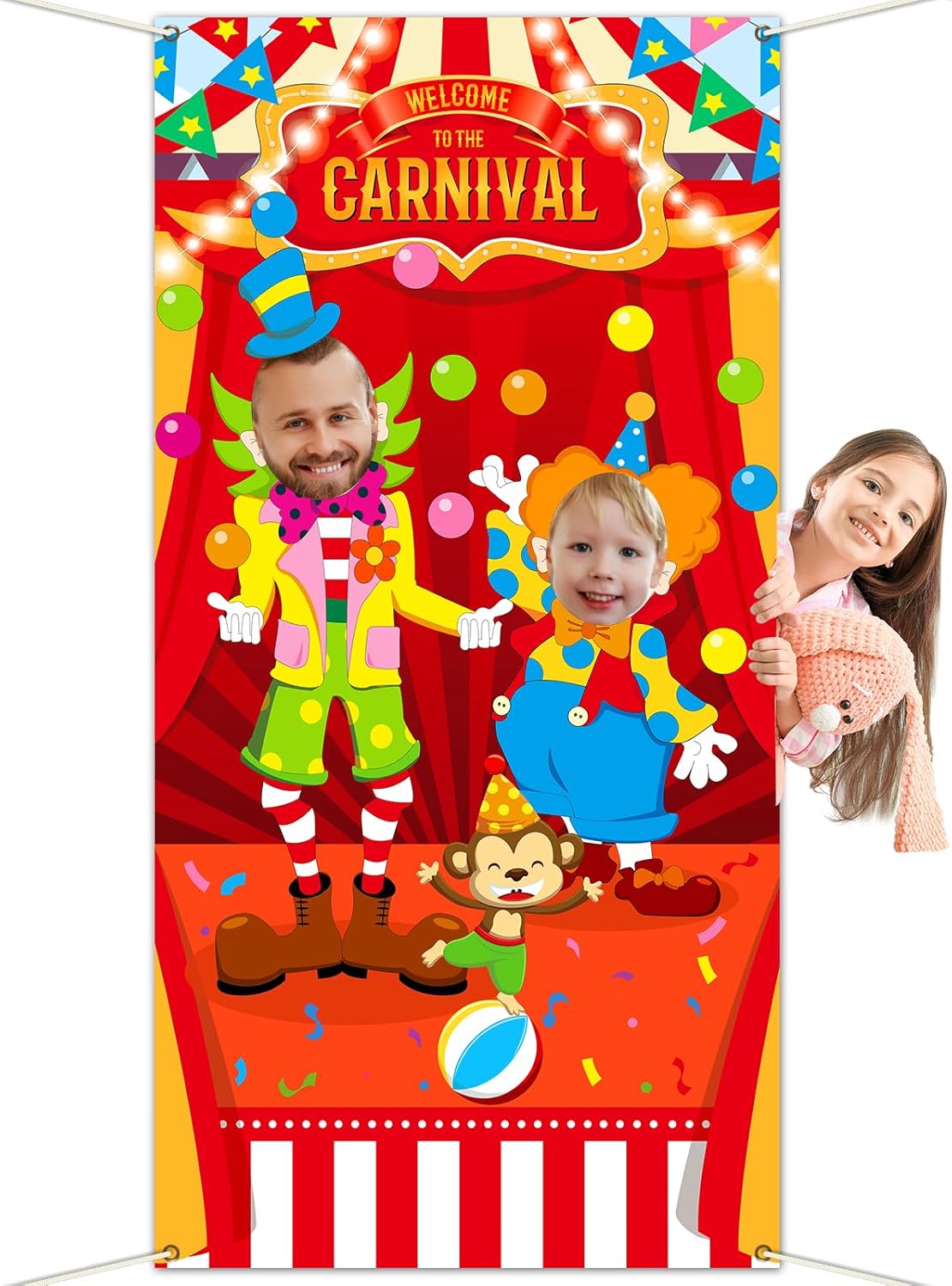 Carnival Circus Party Decorations Carnival Photo Booth Props Circus Theme Photo Door Banner Clown Joker Large Photo Backdrop Hanging for Kids Boys Girls Birthday Baby Shower Game Favors Supplies