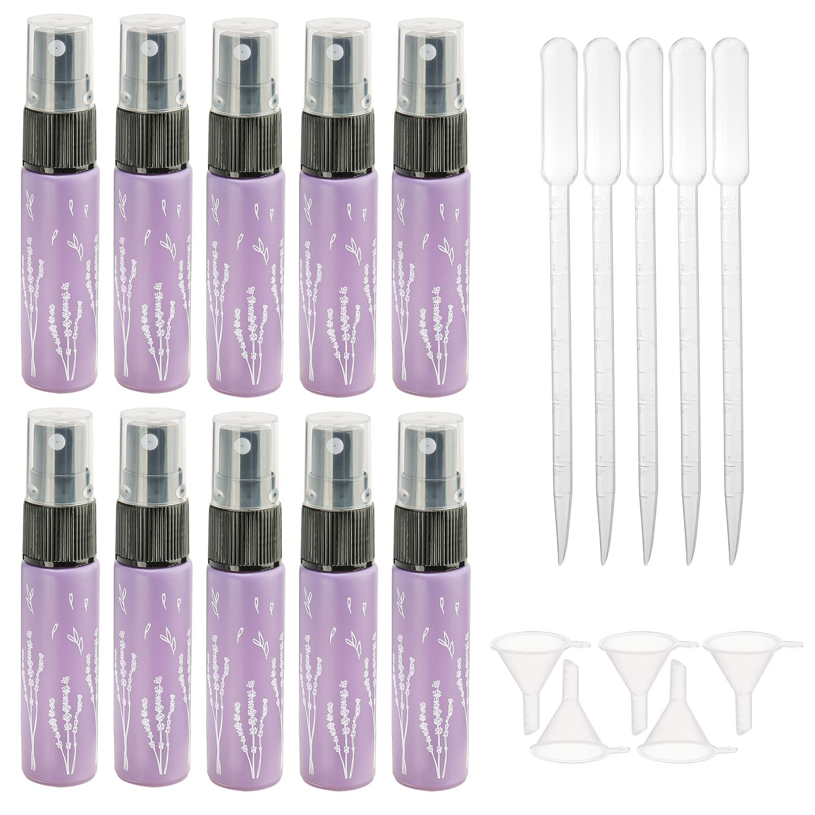 Kesell 10 flaconi spray vuoti in vetro, 10 ml, con nebulizzatore fine, portatili, ricaricabili, per oli essenziali, da viaggio, colore: viola