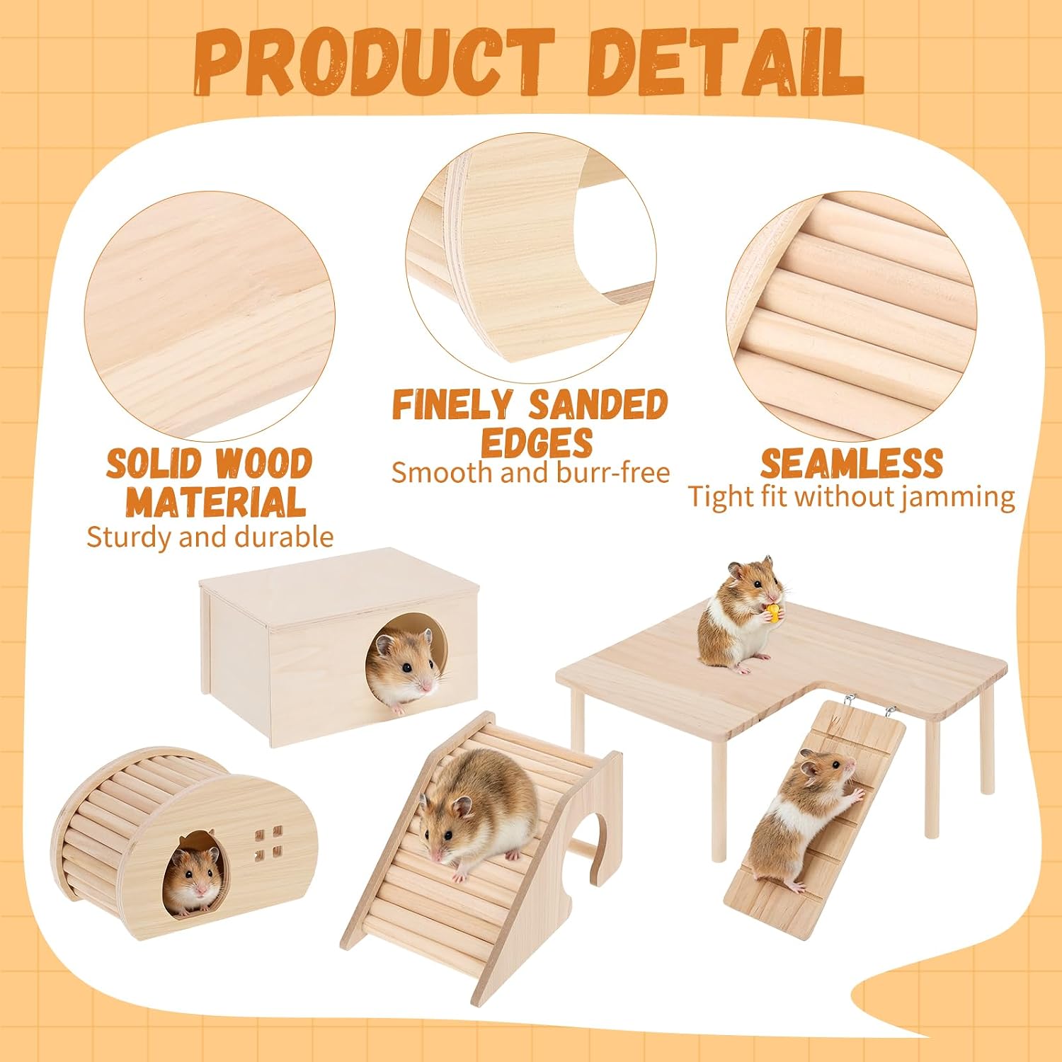 Hamster Platform Set - Solid Wood Egg-Shaped House, Hamster Staircase, Medium-Sized Single-Room Hamster & Right-Hand Staircase Cage Accessories for Rat, Mice Small Animal Habitat image 3