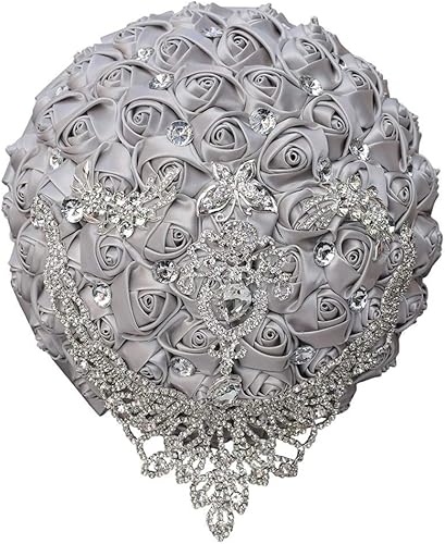 Ramo de novia de lujo hecho a mano, rosa de seda grande, ramos de flores artificiales con cinta de satén, perlas de diamantes de imitación para