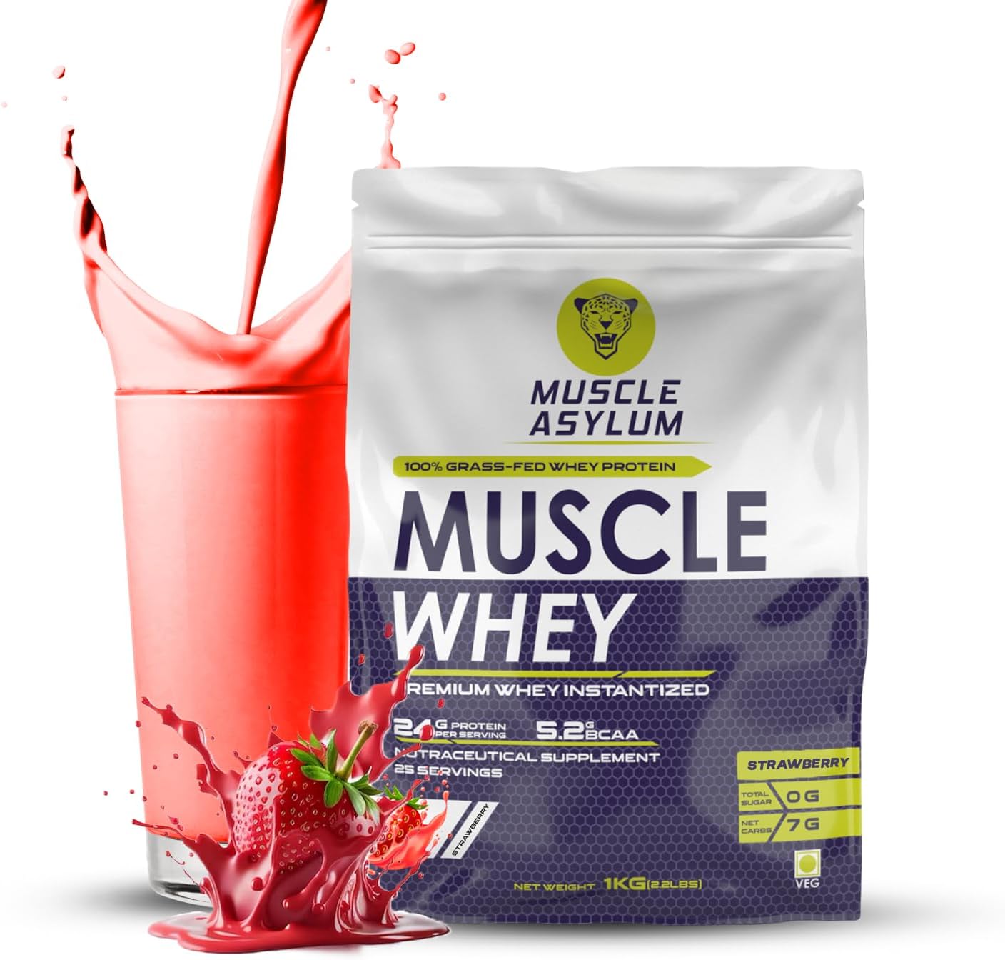 Premium Whey Protein l 1kg, 25 Servings l Strawberry l With Genuine Lab Reports l Muscle Building & Recovery | Increased Muscle