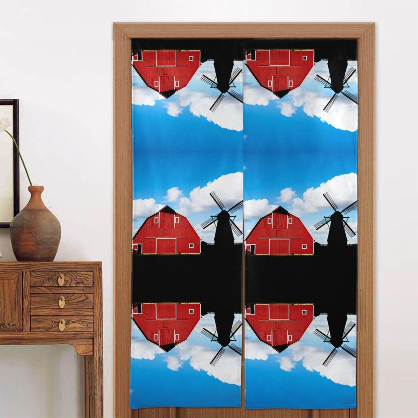 CNTDBU Barn Windmill Farm Door Curtain 34x56 Inch-Room Divider Panel for Privacy, Entryway Screen for Kitchen Bedroom