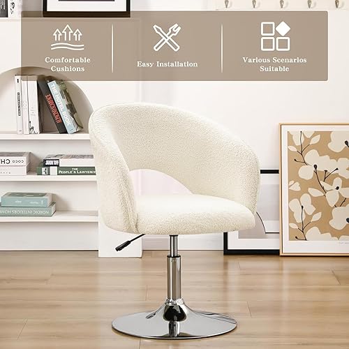 Miniatura 5 de Furnimart Silla de tocador de terciopelo, silla decorativa de altura ajustable con marco cromado, silla giratoria redonda de maquillaje para sala de