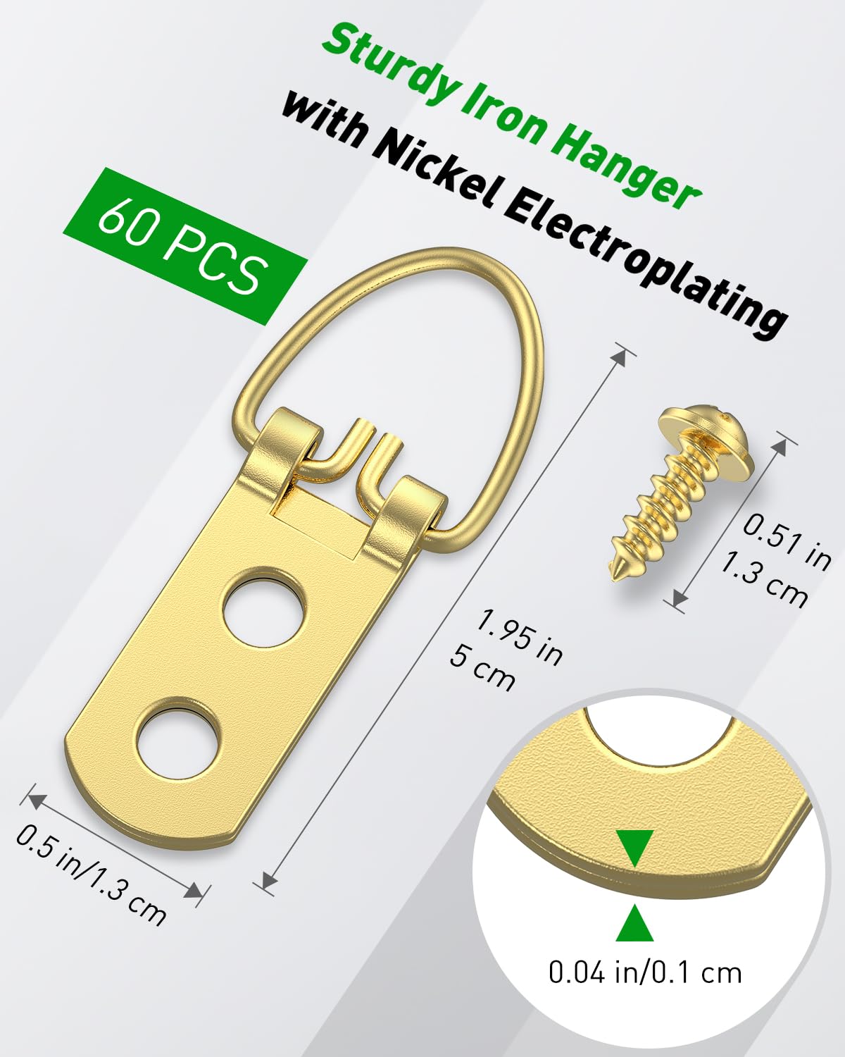 30 Ganchos Tipo D Para Cuadros - Soporte 18 Kg, Anillos Dorados, Fácil Instalación Sin Dañar Paredes