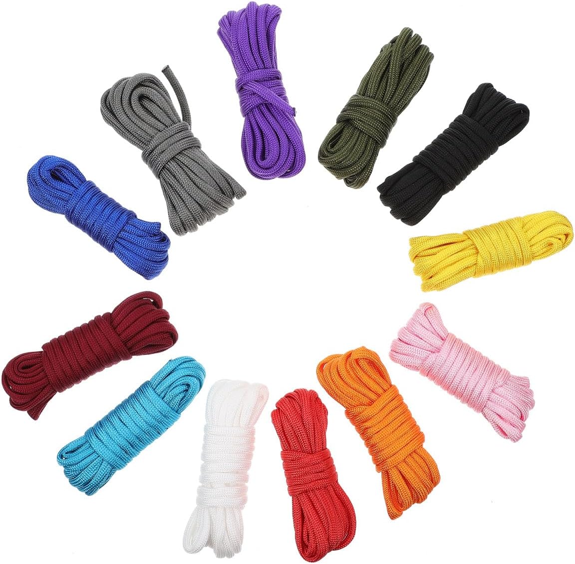 Kisangel 12 Rolls Braided Outdoor Tent Guy Lines Survival Rope, 3-Meter Each, Sturdy Camping Hiking Fixing Cord for Tent and Outdoor Recreation Random Color