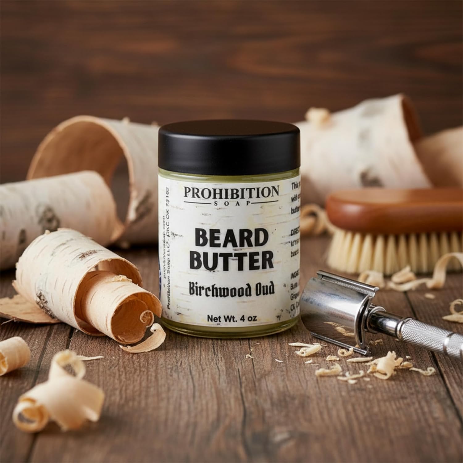 Prohibition Soap BEARD BUTTER | Birchwood Oud | Conditioning, Hydrating Beard Cream With Organic Golden Jojoba Oil and Argan Oil, for All Beard Types, 4 Ounce