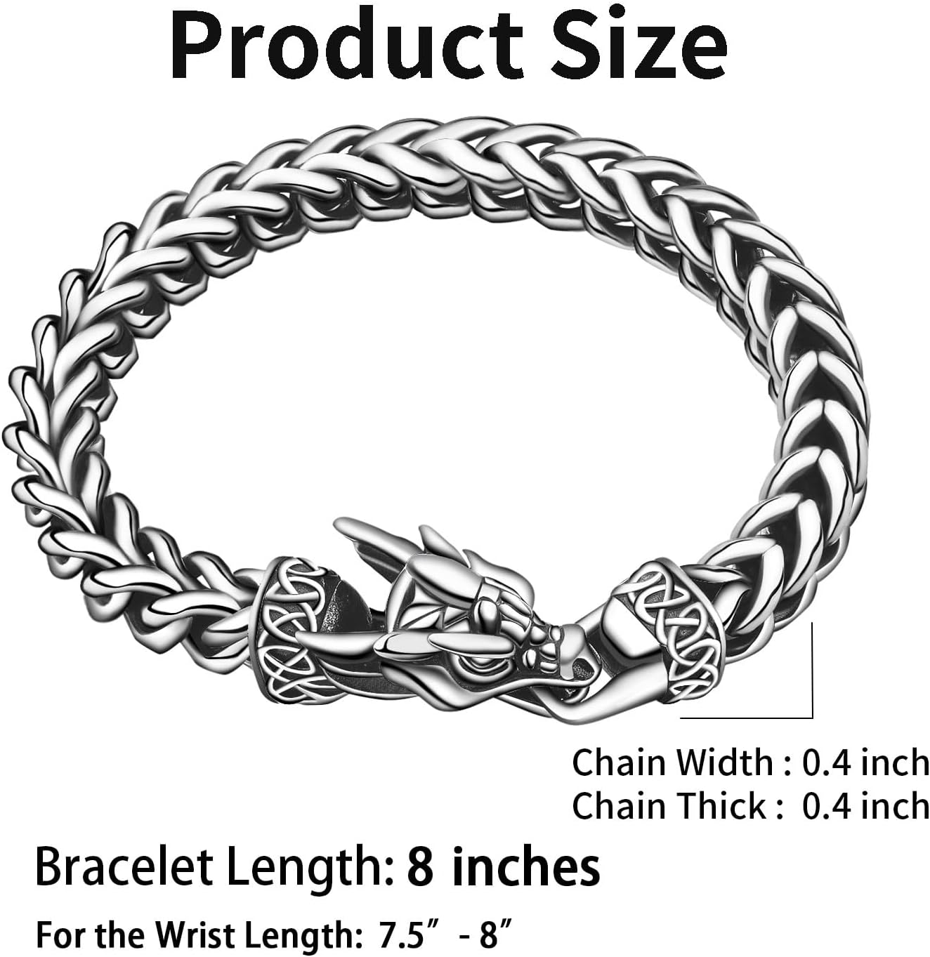 Viking Dragon Bracelet for Men, 316L Stainless Steel Cuban Link Chain 10mm Width, 8 Inch Length, Vintage Silver/Black/Steel/Gold, Punk Norse Jewelry Gifts for Him Husband - Image 5