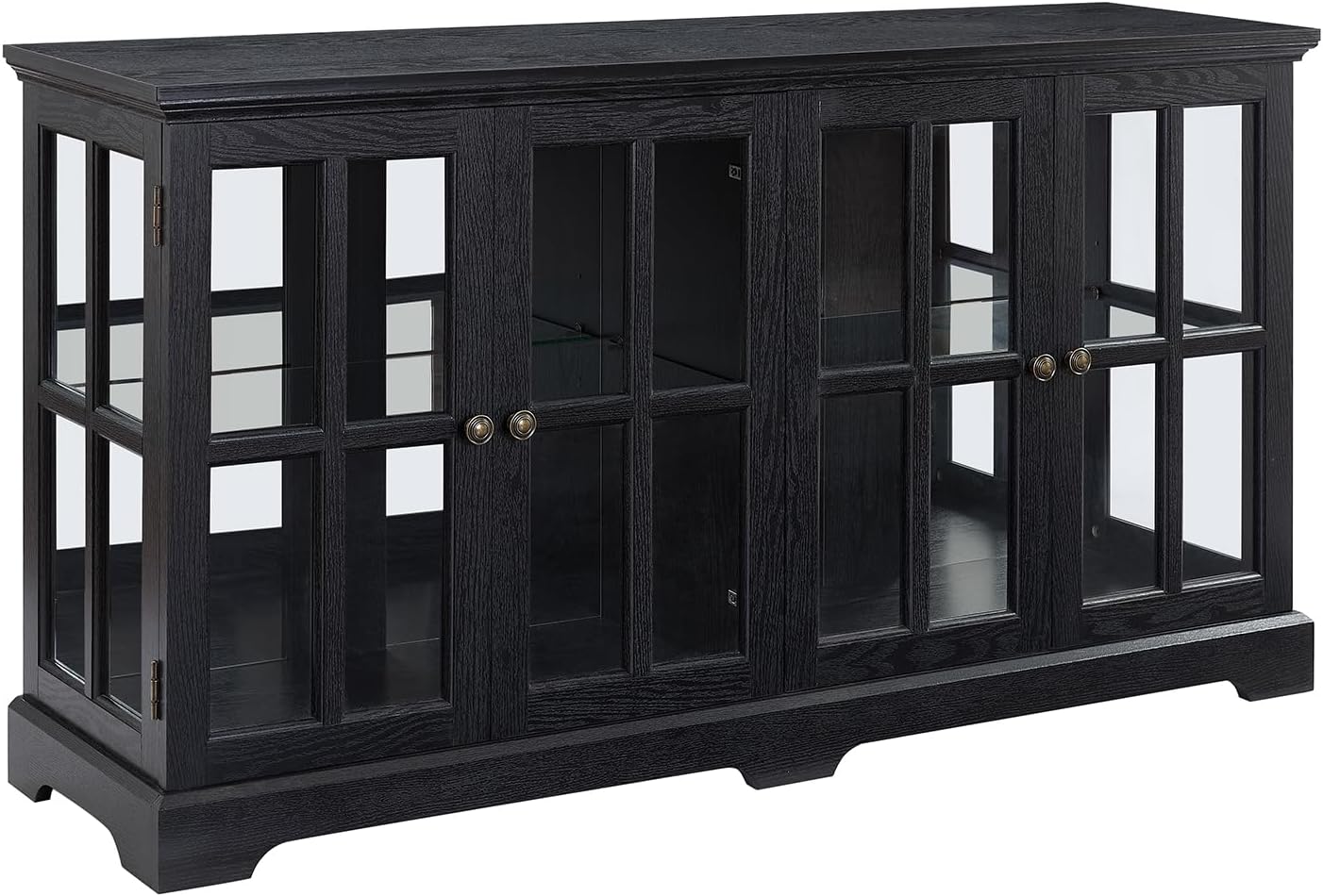 4-Door LED Curio Cabinet, Black Display Case with Grid Glass Doors, Adjustable Shelves & Smart App Lighting for Collectibles, Home & Office