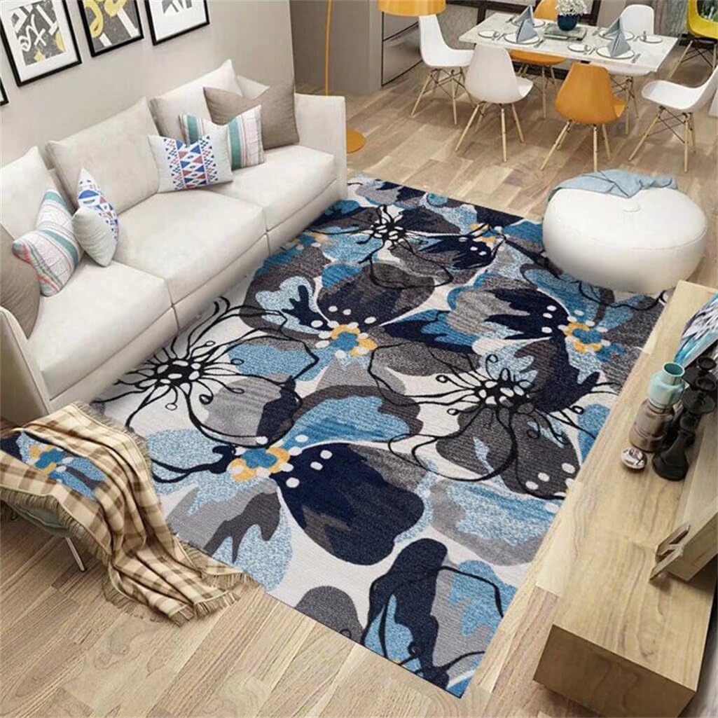 Decoration Chambre Femme Tapis Chambre Fille Ado Tapis Rectangulaire D'Intérieur pour Chambre À Coucher, Tapis Gris Bleu Tapis Lavable dans Le Salon 100X160Cm 3Ft 3.4''X5Ft 3''