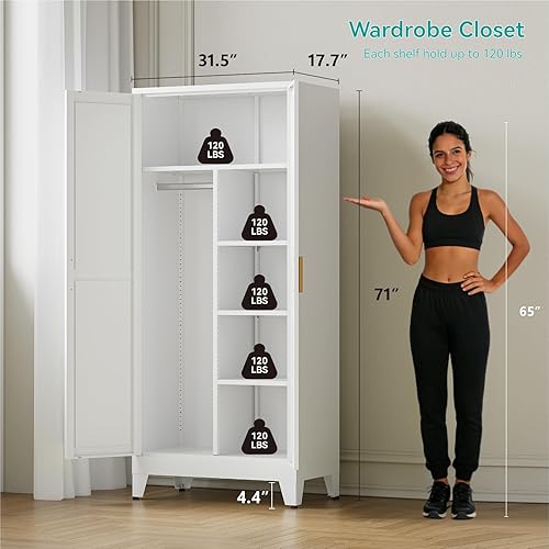Miniatura 3 de Armario de metal blanco, 17.8 pulgadas de profundidad x 31.5 pulgadas de ancho x 71 pulgadas de alto