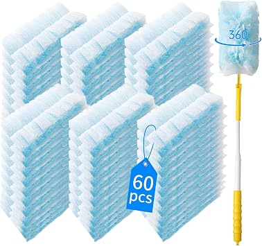 60 Count 360 Heavy Duty Duster Refills Compatible with Swiffer,Large Size-Extra Thick Disposable Electrostatic Duster Refill with 1 Retractable Handle35-inch Length Fully expanded