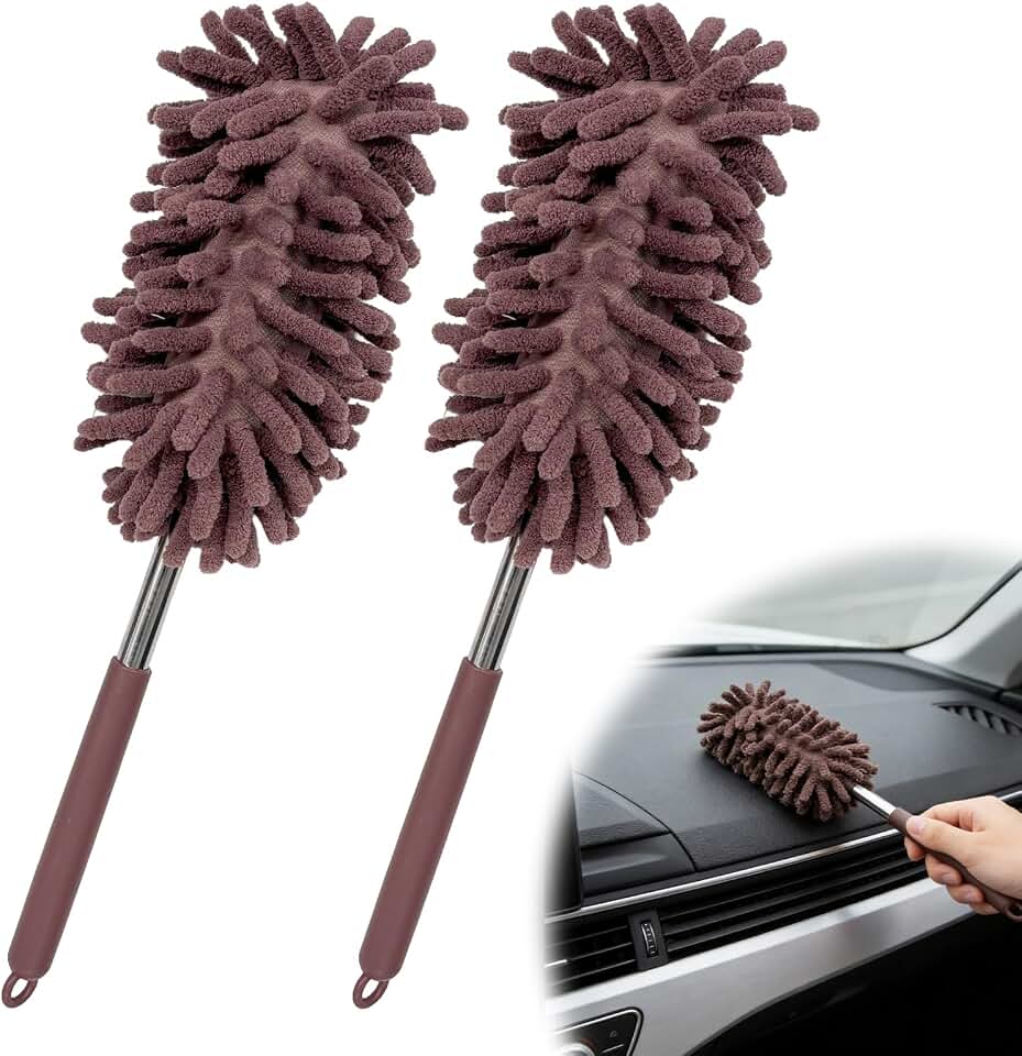 2 peças espanador interior de carro com haste de extensão, ferramenta de limpeza retrátil de 30 cm a 77,5 cm com alça longa, espanador multifuncional sem arranhões para veículo home office
