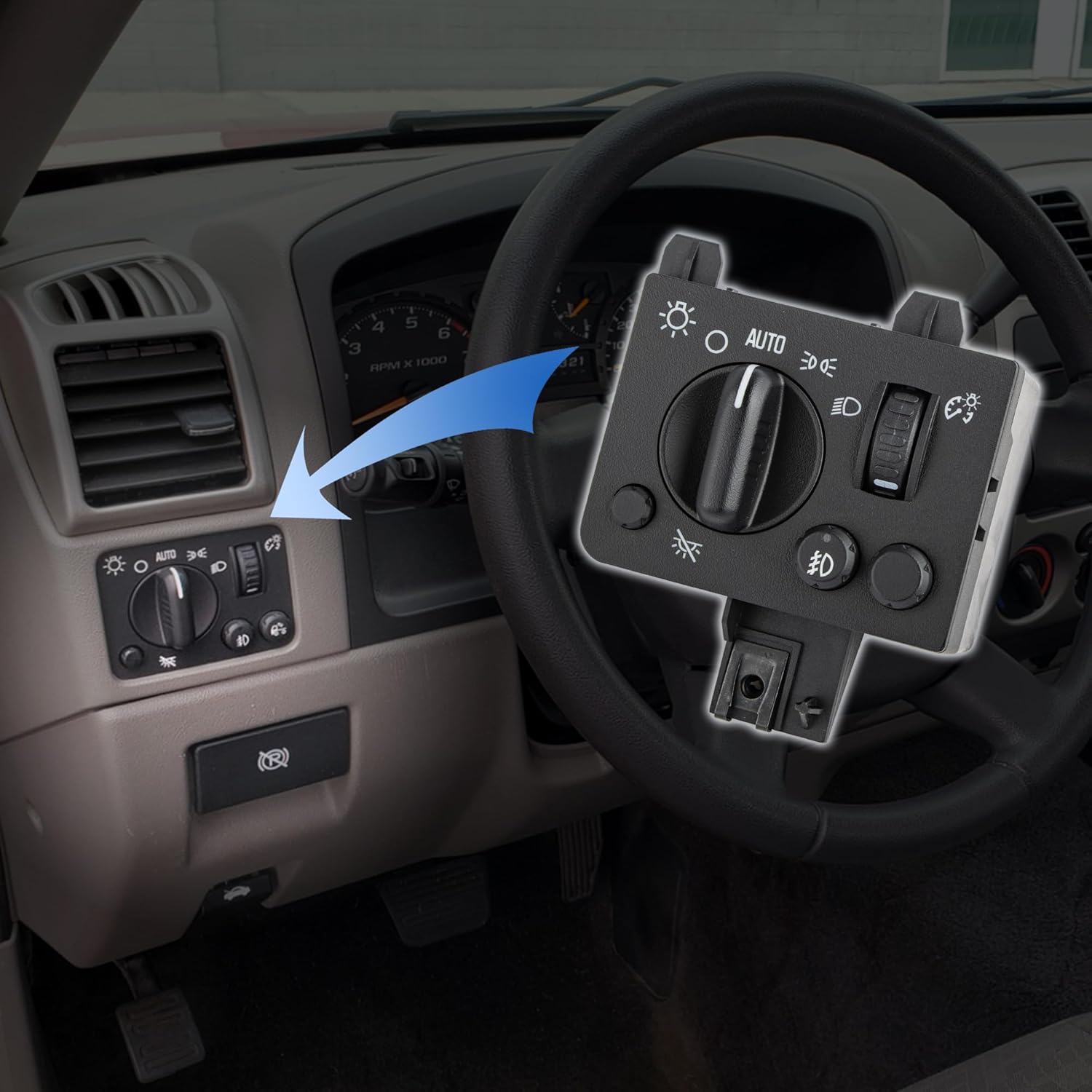 Obaee Headlight Fog Lamp Switch Compatible with 2004 2005 2006 2007 2008 2009 2010 2011 2012 Chevy Colorado GMC Canyon, Replace OEM 15187089, 20983208