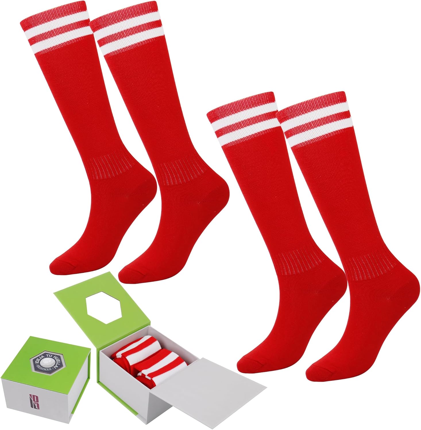 brooman 2 Pairs Kids Soccer Socks Boys Girls Stretchy Knee High Tube Socks Breathable Sports Training Football Athletic Socks