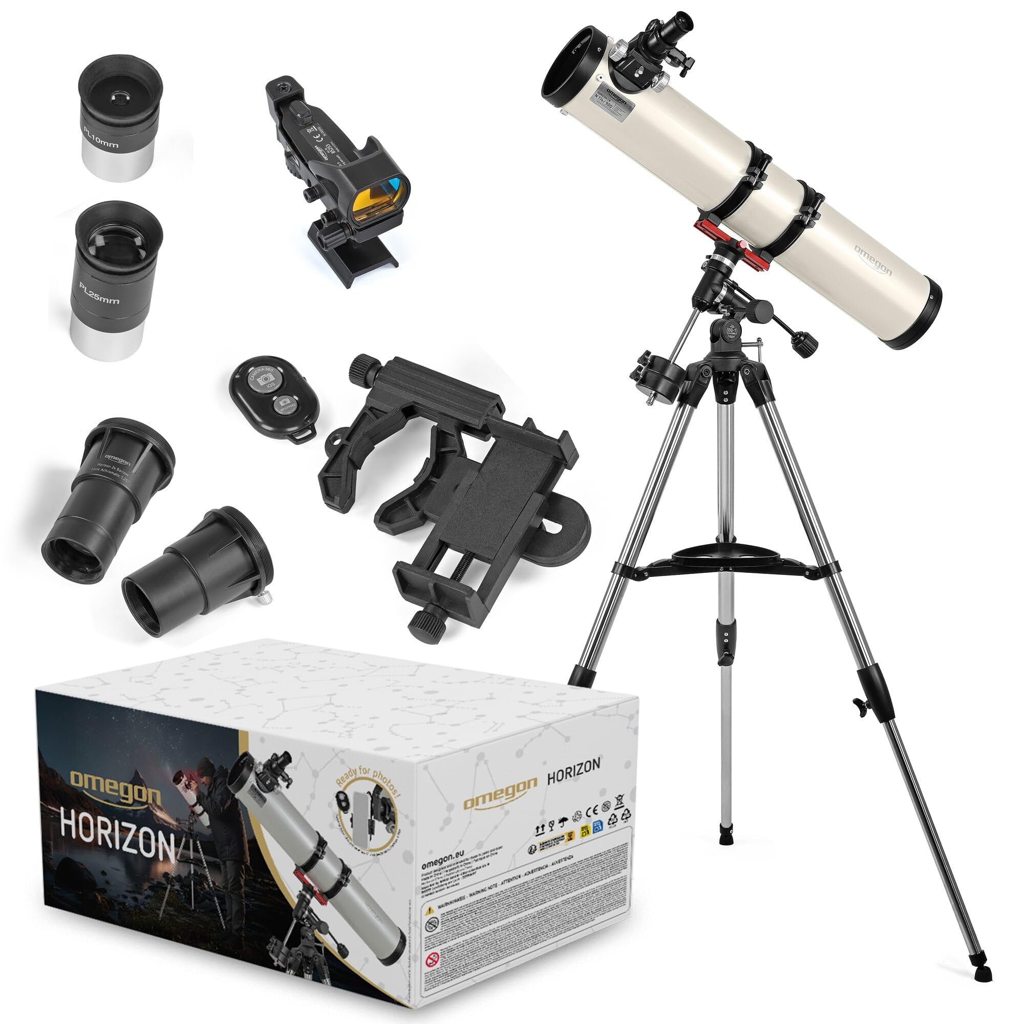 Omegon Teleskop Horizon CR N 114/900 EQ-1 Neo | parabolischer Hauptspiegel l für Deep-Sky | EQ-1 Neo Montierung | Crayford-Okularauszug | für Einsteiger & Fortgeschrittene | inkl. Zubehör