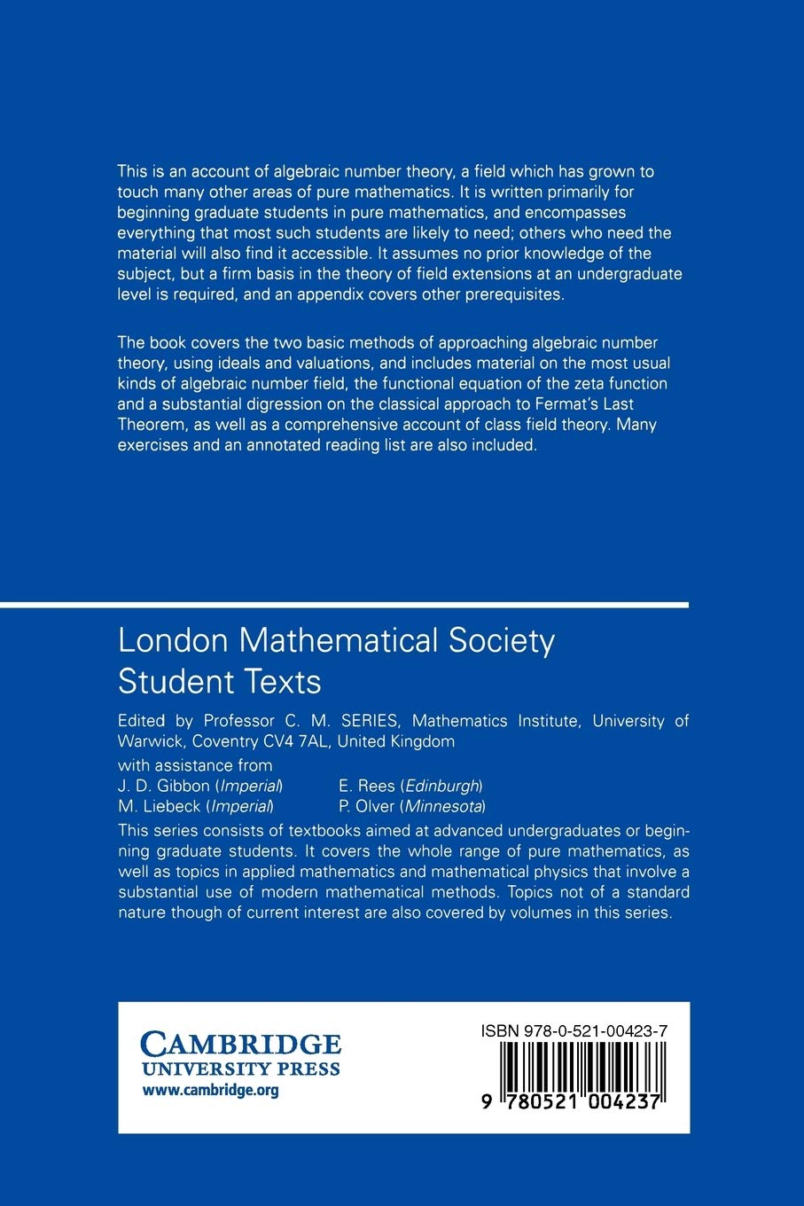 A Brief Guide to Algebraic Number Theory (London Mathematical Society Student Texts, Series Number 50)