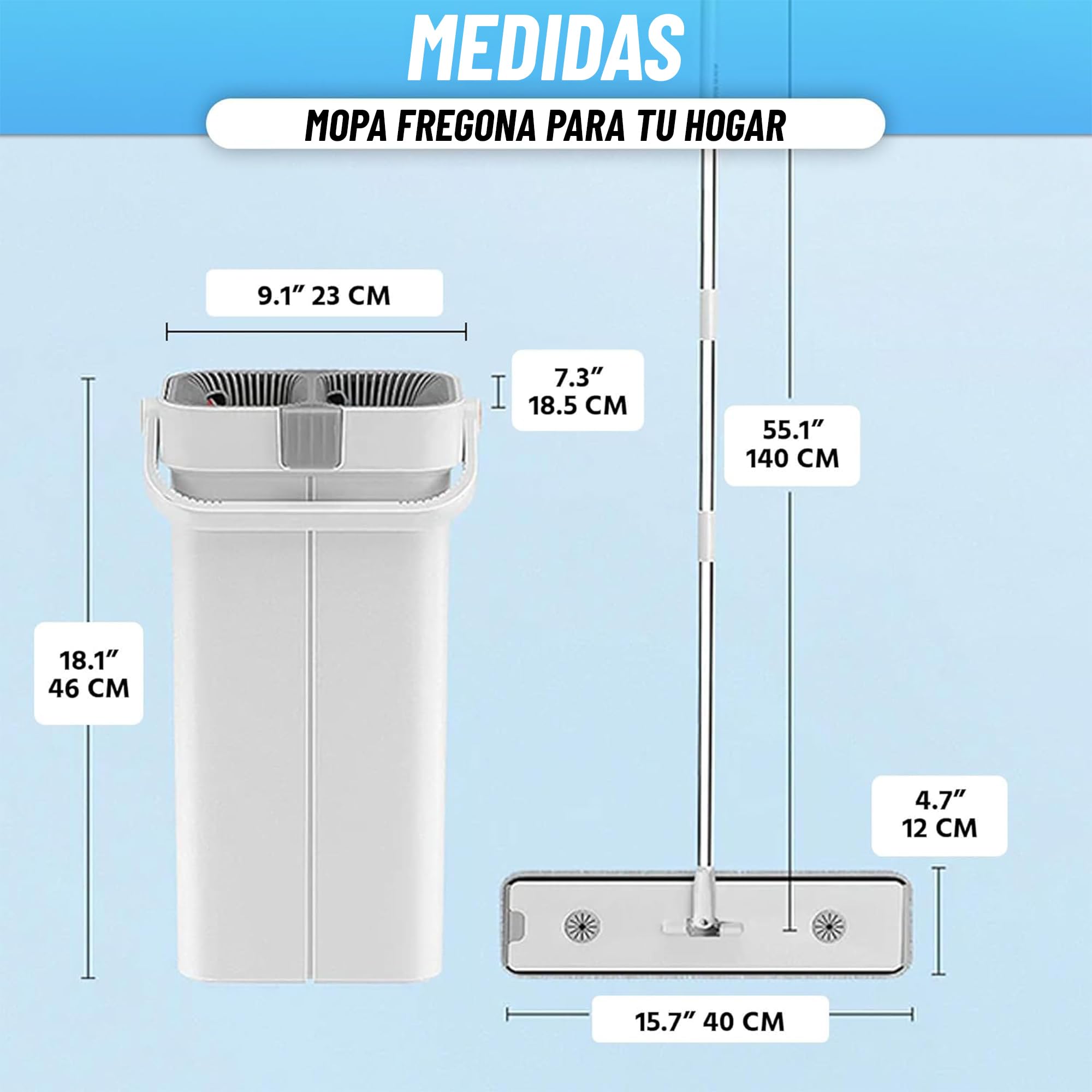 Mopas de Limpieza Suelos con Cabezal XL 360°, Mopa para Limpiar Azulejos y Paredes, Fregona Autoescurrible, Cubo Escurridor Doble Compartimento, Mopa Microfibra Antideslizante
