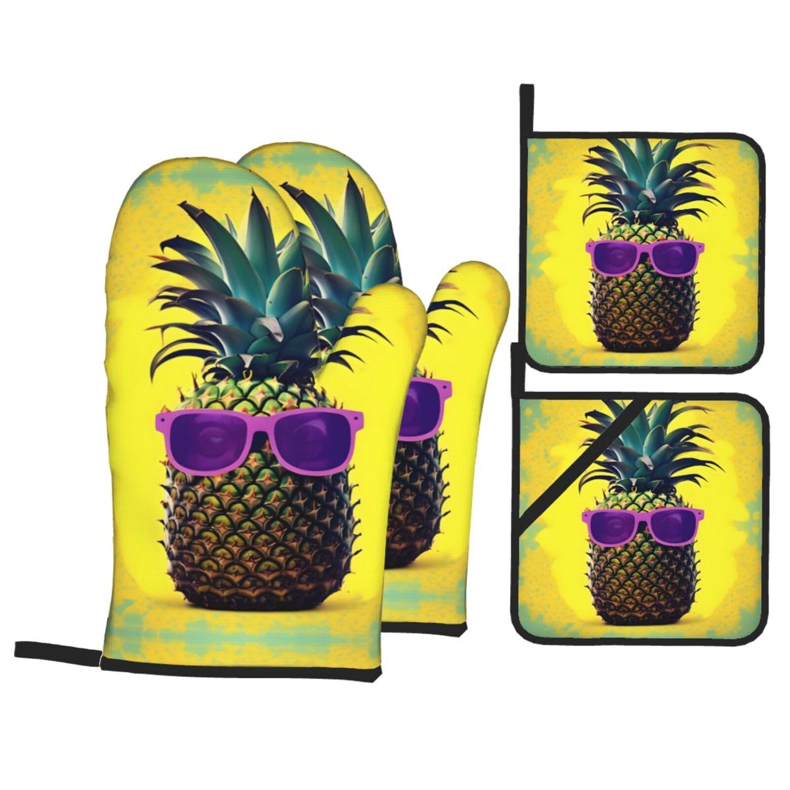 Psych pineapple quote Print Oven Microwaving Waterproof Kitchen Gloves for Baking Grilling Holiday Cooking