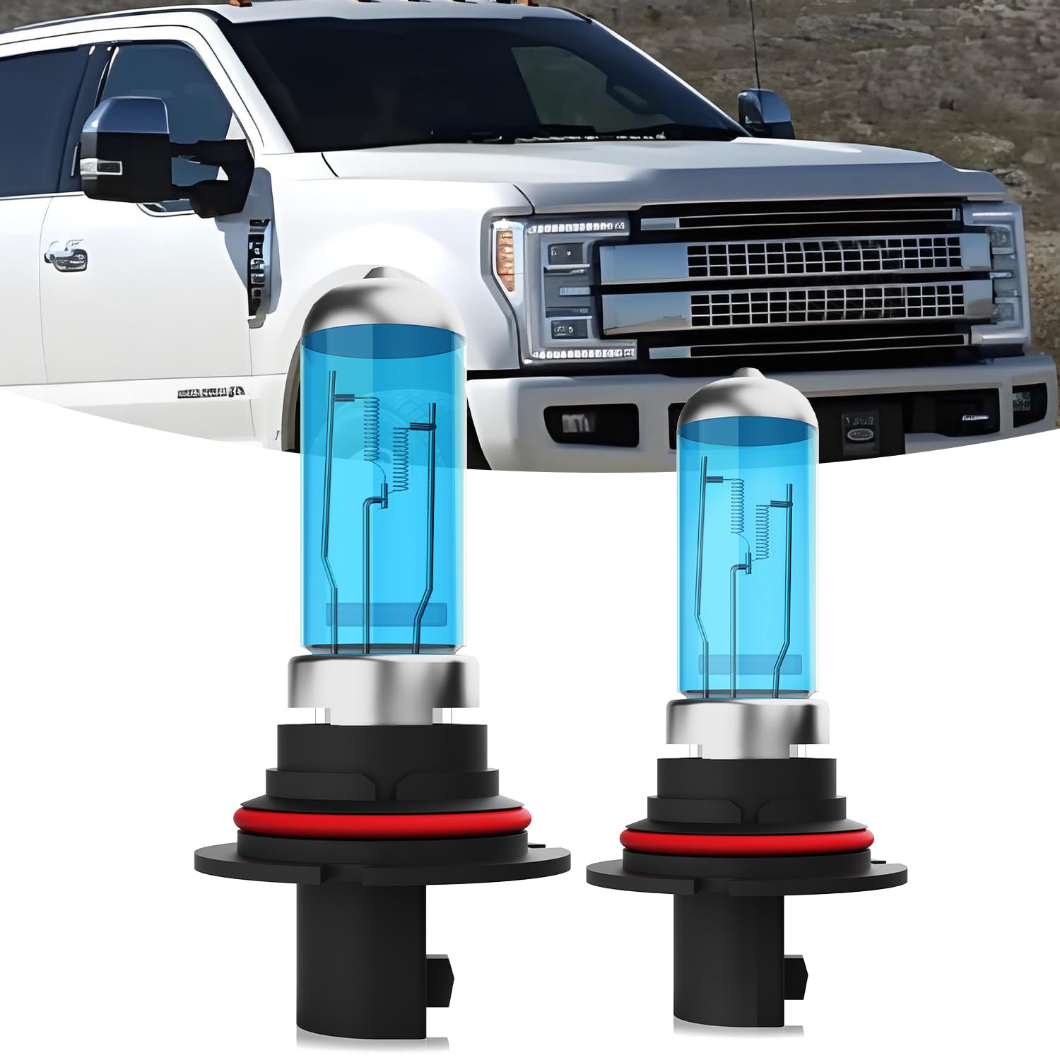 Halogen Headlights Fit For Ford F250 F350 1992-1999 Headlight Bulbs,9007/HB5 High/Low Beams Bright Front Light Combo Kit,Plug &amp; Play,Pack of 2 (Ford F250 F350 1992-1999)