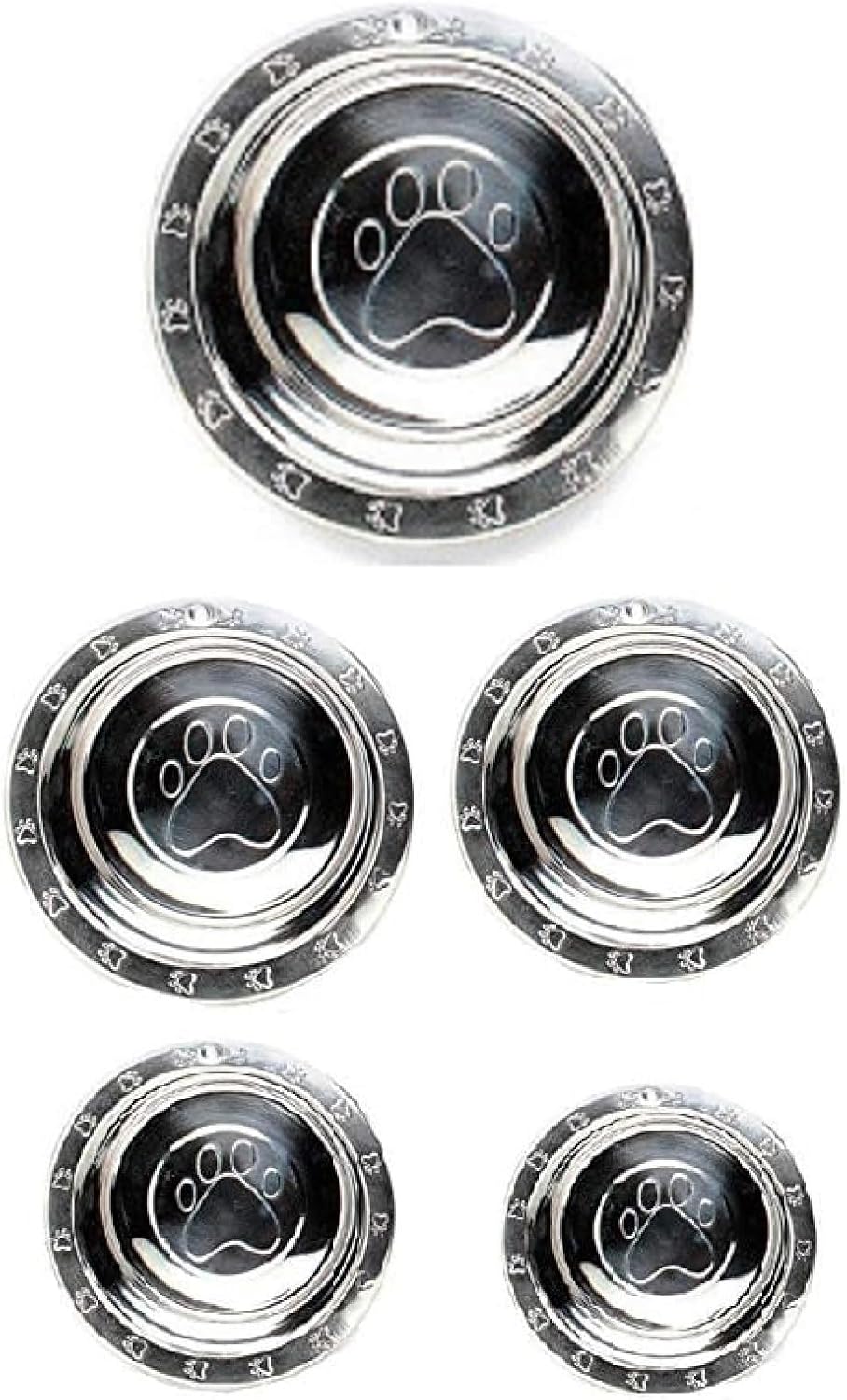 Stainless Steel Dog Bowls Pawprint Embossed Extra Wide Rim Dishes Choose Size (5 Quart - 160 Ounces)