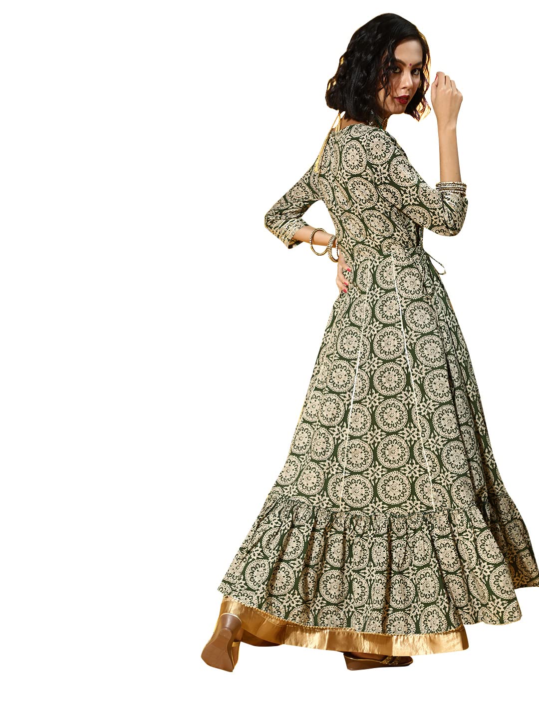 Ishin Women's Cotton Anarkali Embroidered Kurta Kpm-21021_M_Green