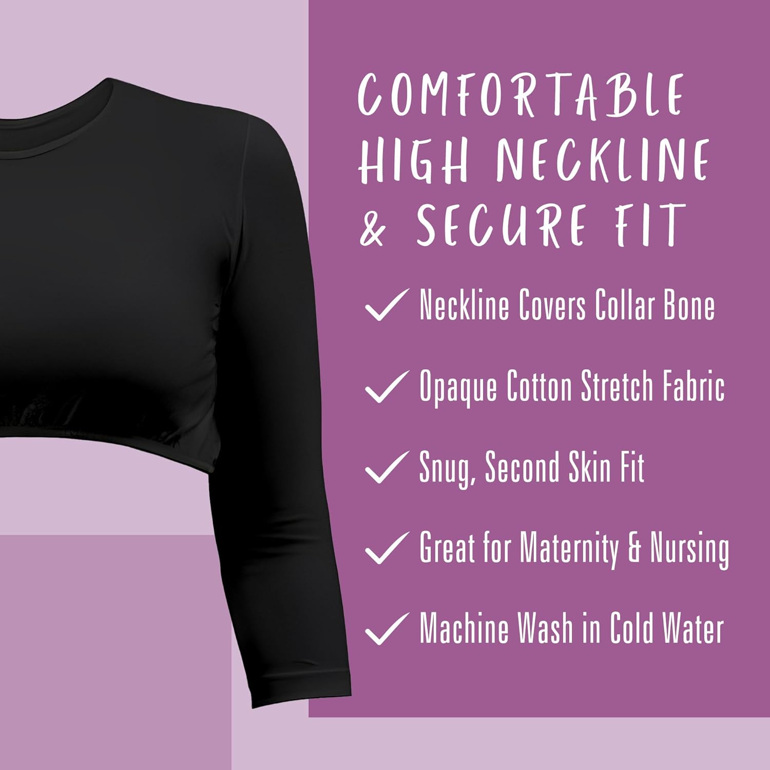 Kosher Casual Women's Modest High Neck Cropped Layering Shell - Cotton Spandex 3-4 Sleeve Base Pullover Top - Image 2