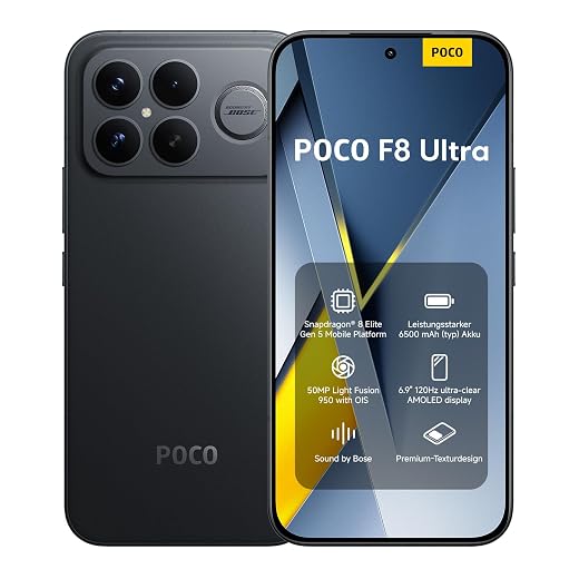 XIAOMI Poco F8 Ultra Handy, 12+256GB, 6500mAh, 50MP, Schwarz