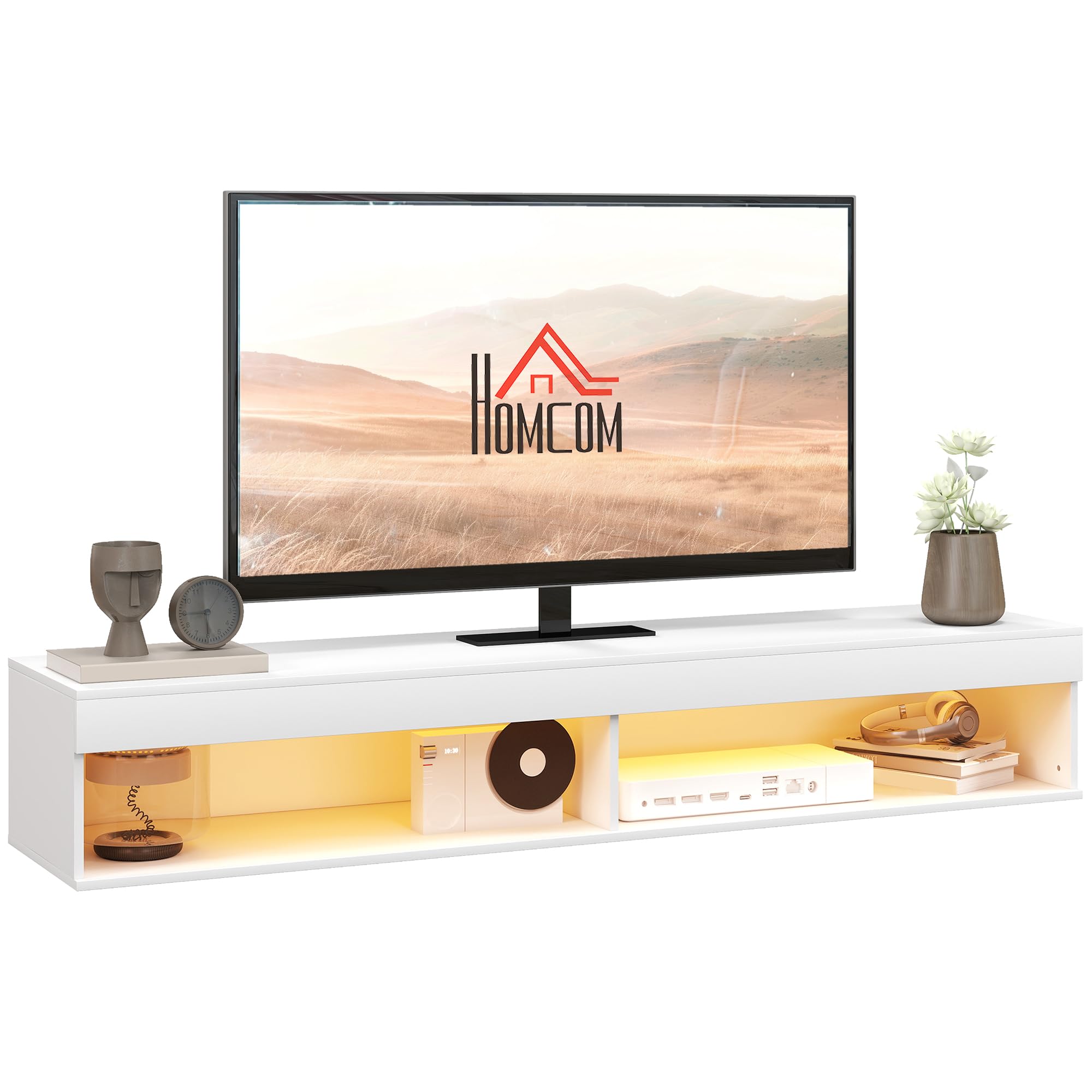 HOMCOM Meuble TV Suspendu Mural pour TV 75 Pouces 80 x 40 x 30 cm Blanc