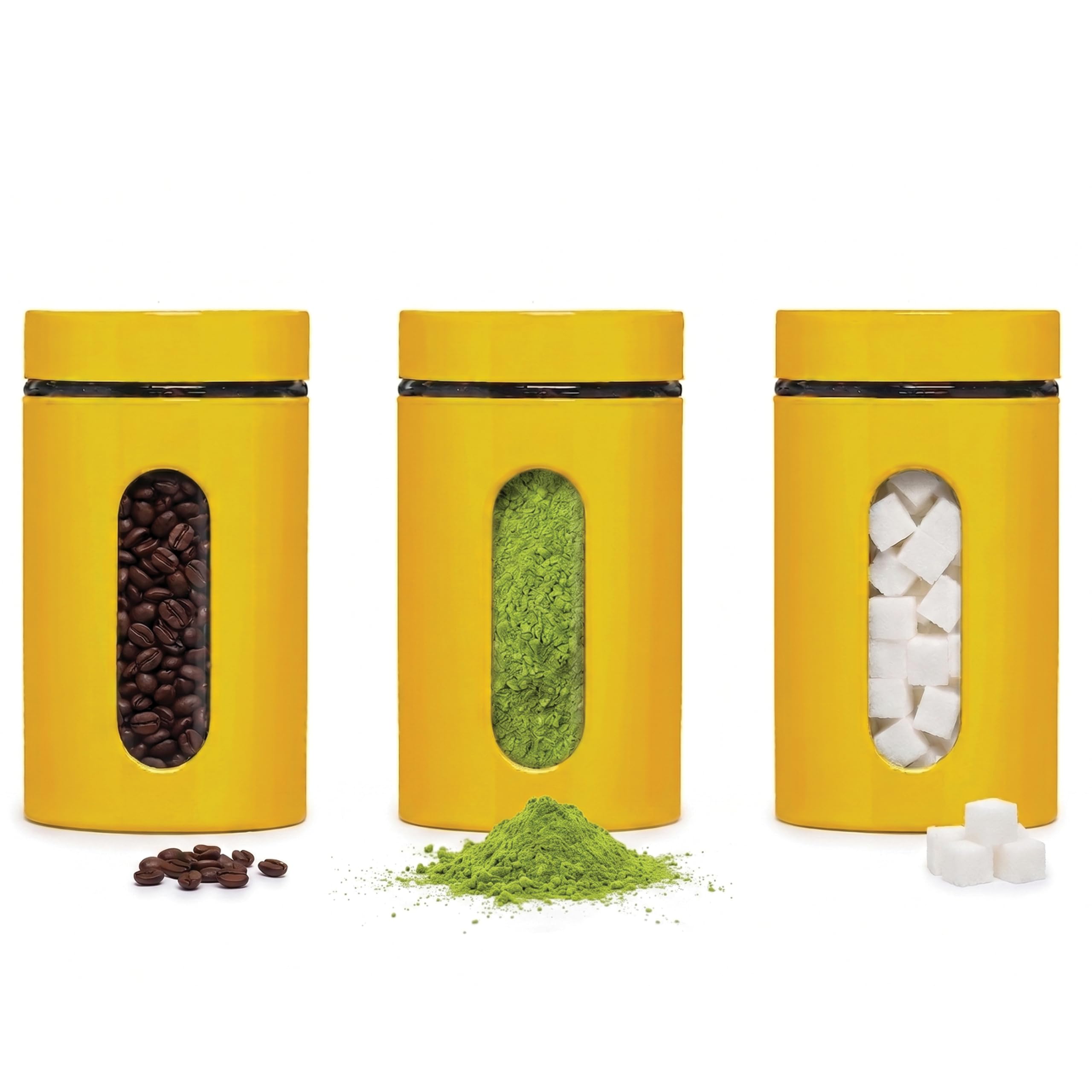 Premier Housewares Storage Biscuit Tin for Biscuit Jar And Cookie Jars For Biscuits - Yellow Set of 3 Canisters Sets For The Kitchen 18 x 10 x 10 cm