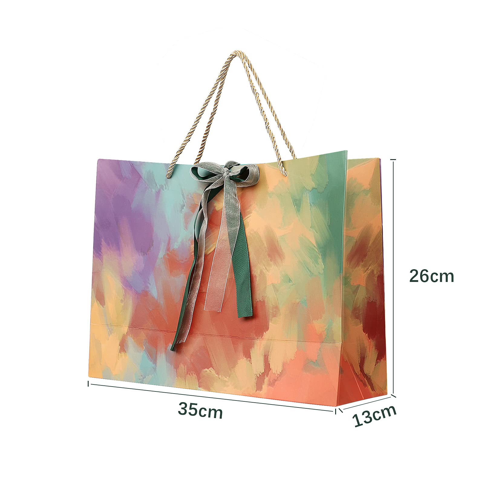 10 x torebka papierowa do malowania olejnego kartonowe pudełka upominkowe z kokardką i miękkim uchwytem, 35 x 26 x 13 cm prezenty torba na prezent z możliwością recyklingu duże torby na przyjęcie bożonarodzeniowe, rocznice i specjalne okazje prezenty