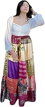 Mogul Interior Women’s Pink Multi Floral Patchwork Maxi Skirt – Boho Chic Sustainable Long Skirt S/M/L