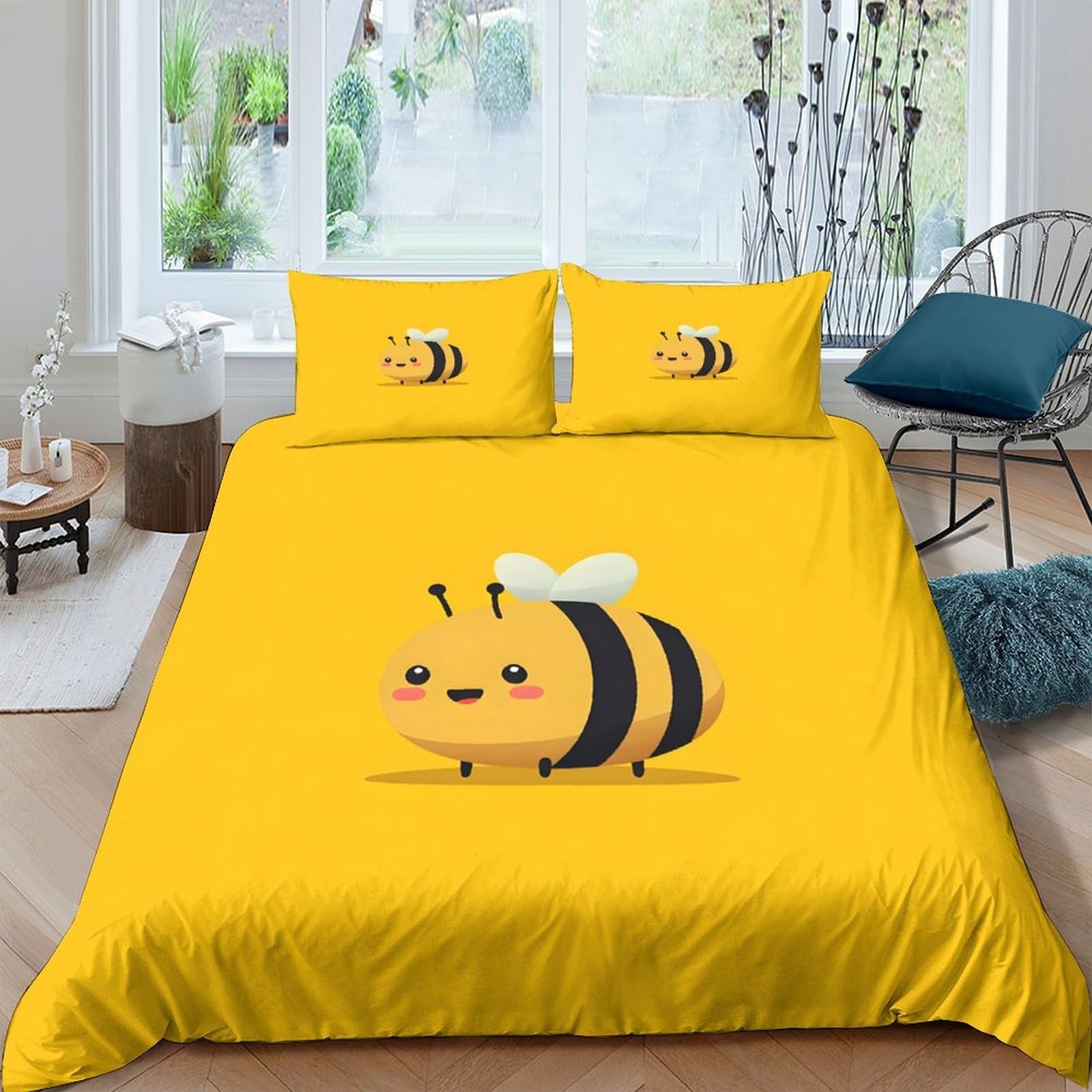 Ctjqhvkz Style-10 3D Printed Cute Bee Fitted Sheet Microfiber Yellow Cartoon Mattress Cover For Bedroom Dorm Room Protection Decor Single（135X200cm）