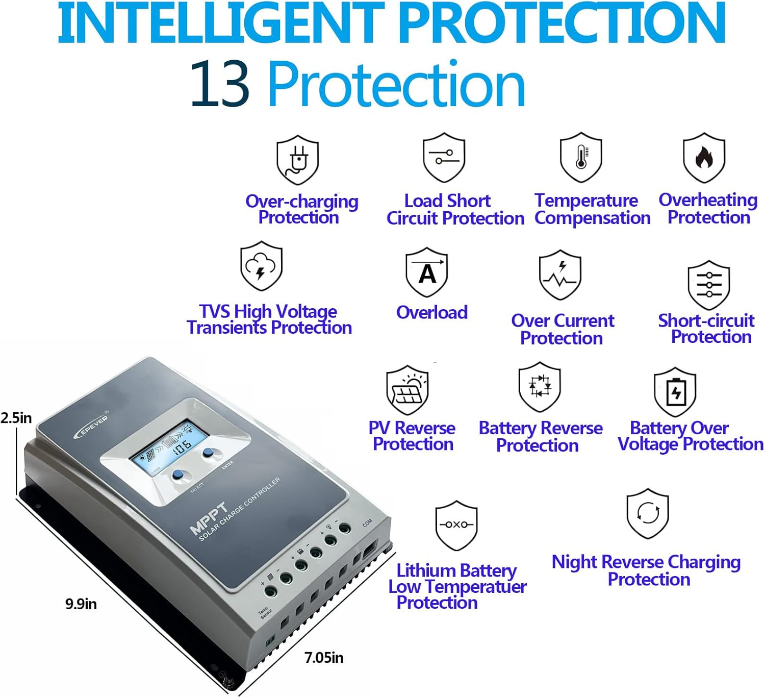 EPEVER 40A 12/24V Auto Identify MPPT Solar Charge Controller with Remote Control of LCD Display Adjustable Parameters and Temperature Sensor Support Lithium