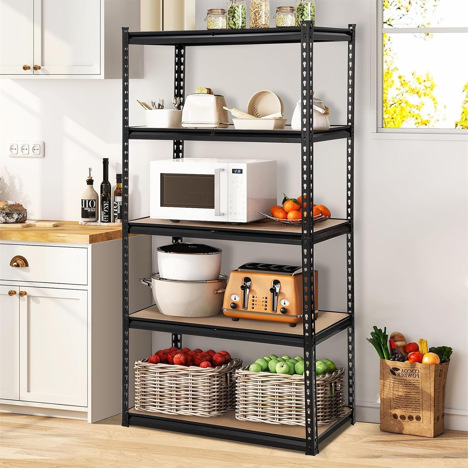 5-Tier Heavy Duty Garage Shelving, 3860 Lbs Capacity, Adjustable Height 72" Metal Utility Shelves, Industrial Storage Shelf for Garage, Home, Warehouse - Black