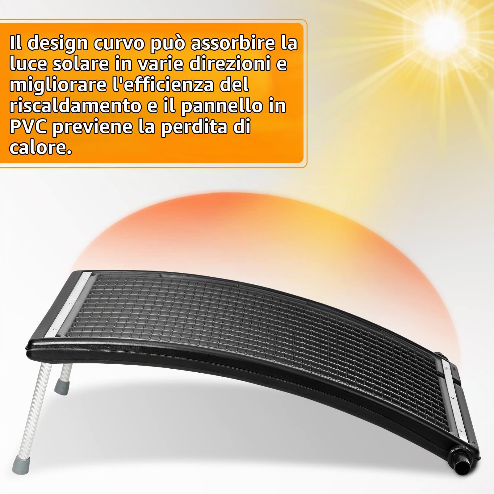 Randaco Riscaldamento per piscina, pannello solare, colore nero, 110 x 69 x 14 cm, attacco Ø 38 mm, riscaldamento solare, impianto solare per acqua calda, doccia da giardino, piscina