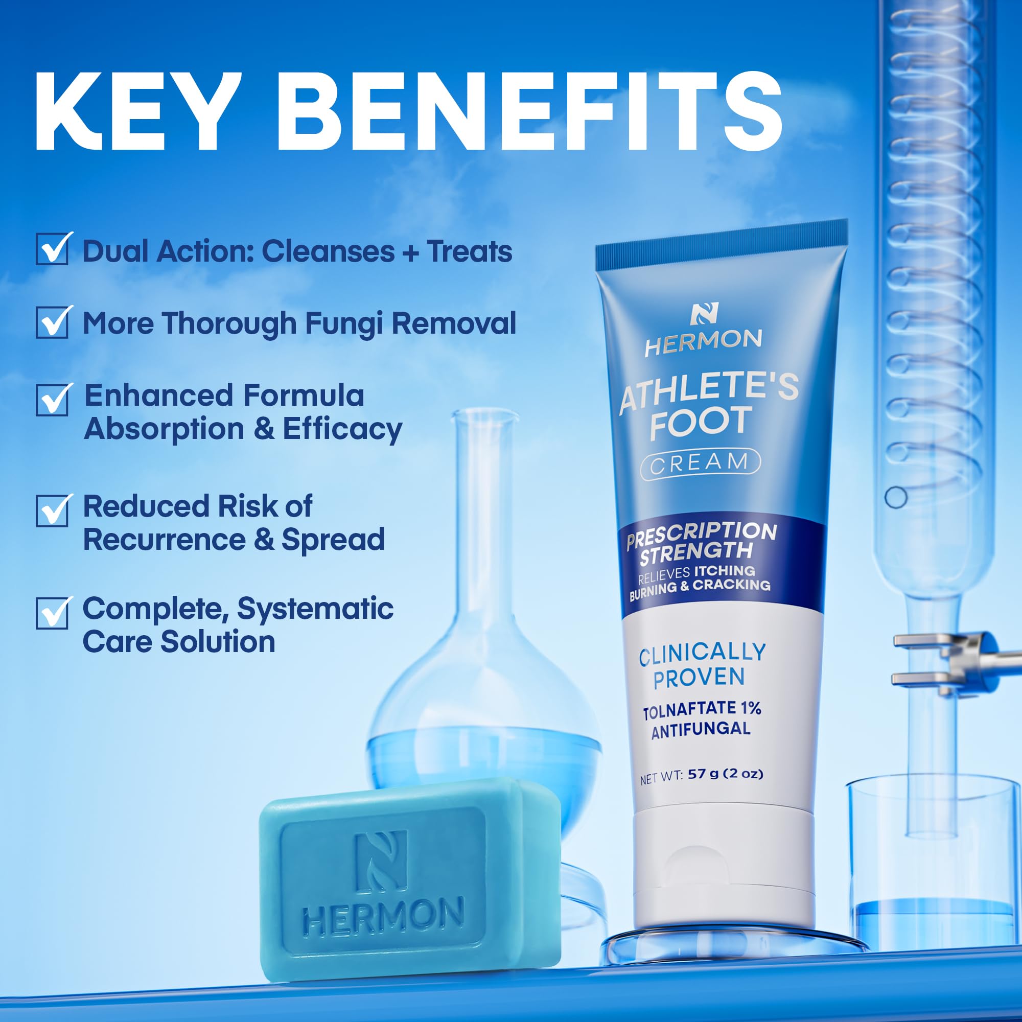 Hermon Athletes Foot Treatment Kit: Clinically Proven Antifungal Cream with Tolnaftate 1% & Tea Tree Oil Soap - Fast-Acting Relief for Itching, Burning & Cracking - 2oz Tube / 4oz Bar — Amazon image 3