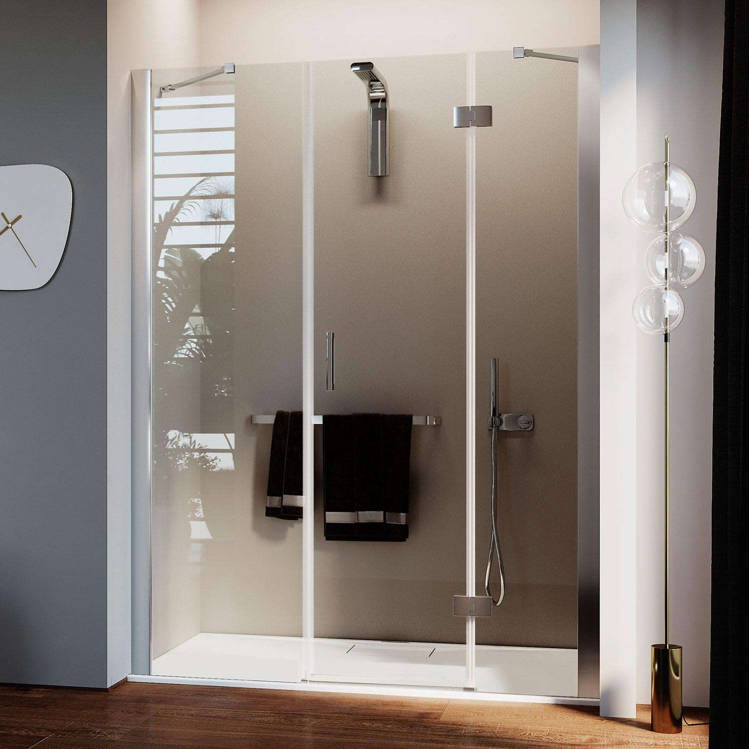 Porta Doccia 165CM H190 Vetro Trasparente con Easy-Clean mod. Flip Anta + Fisso