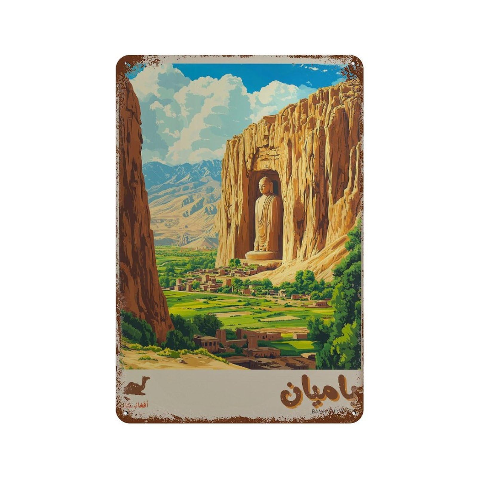 xiaoxiaoshen Bamiyan Valley Afghanistan Travel in Arabic Wall Decor Art Metal Tin Poster Modern Home Decor Art Home Bar Shop Decorations Vintage Sign 30x20cm