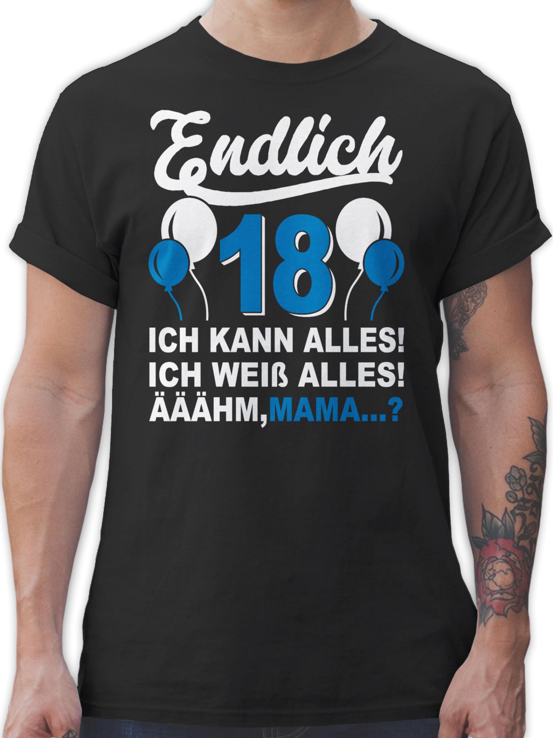 Shirtracer Damen T-Shirt – „So Gut Kann Man Mit 18 Aussehen“, Blumen-Design, Lila/schwarz