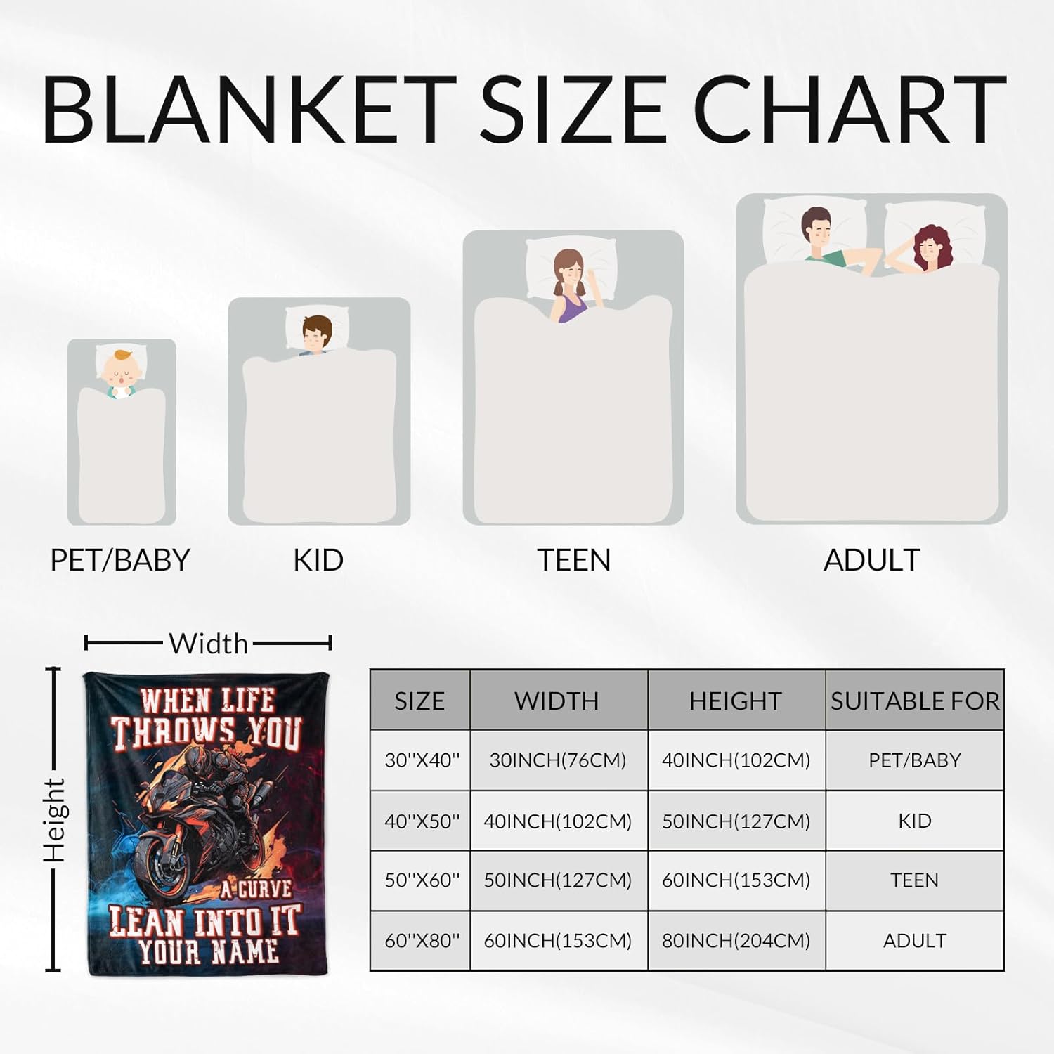 Custom Motorcycle Gifts for Teens - 50x60 Inches Cool Motorcycle Throw Blanket with Name - Warm Furry Plush Blankets for Couch, Sofa