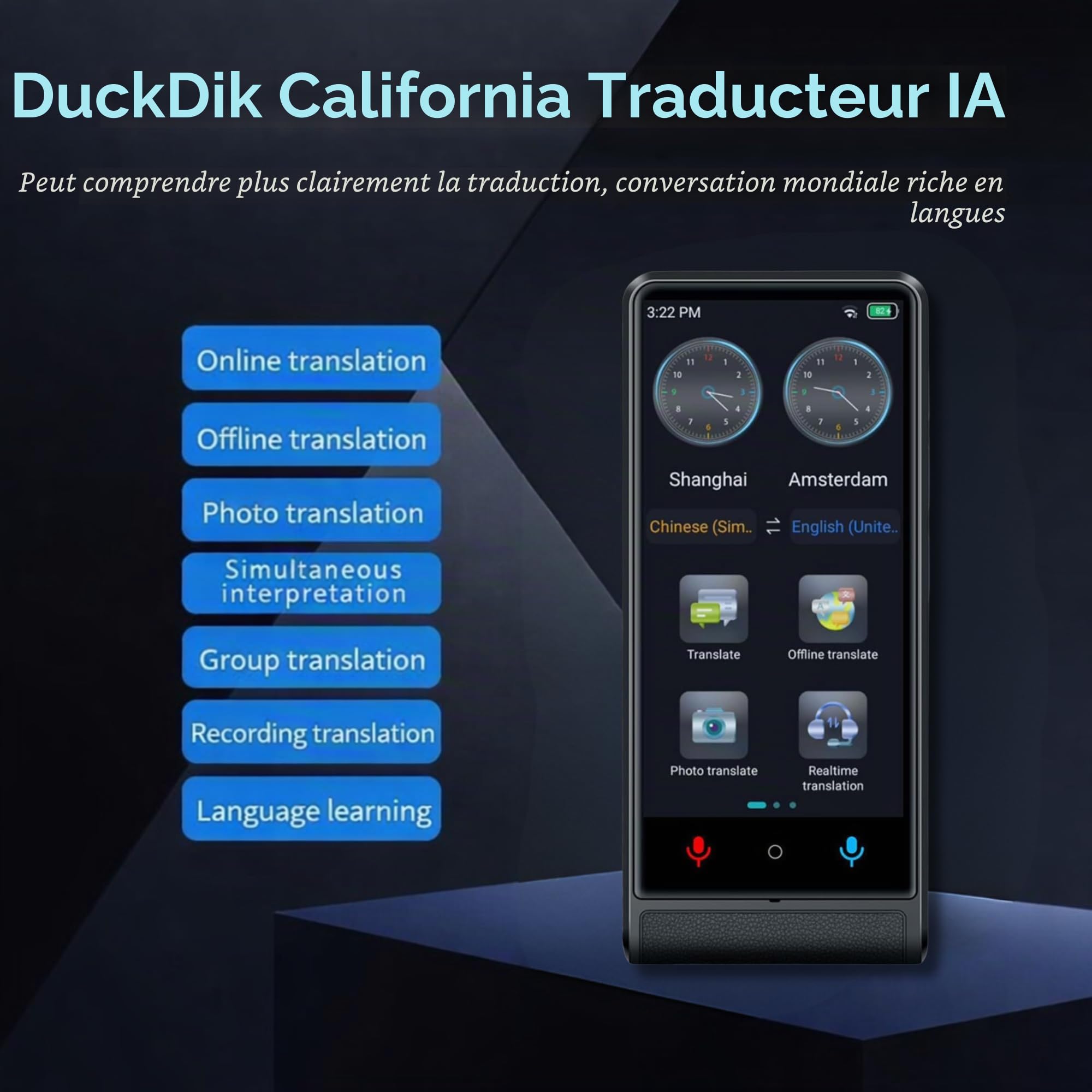 Traducteur Vocal Instantane 2026, Ecran Tactile 4 Pouces, Alliage d'Aluminium, 142 Langues en Ligne 22 Hors Ligne, Traducteur IA