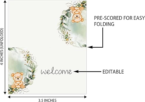 Miniatura 3 de Tarjetas de lugar para fiesta de oso verde, tarjetas editables con nombre, tarjetas de lugar de asiento para mesas, tarjetas estilo tienda de