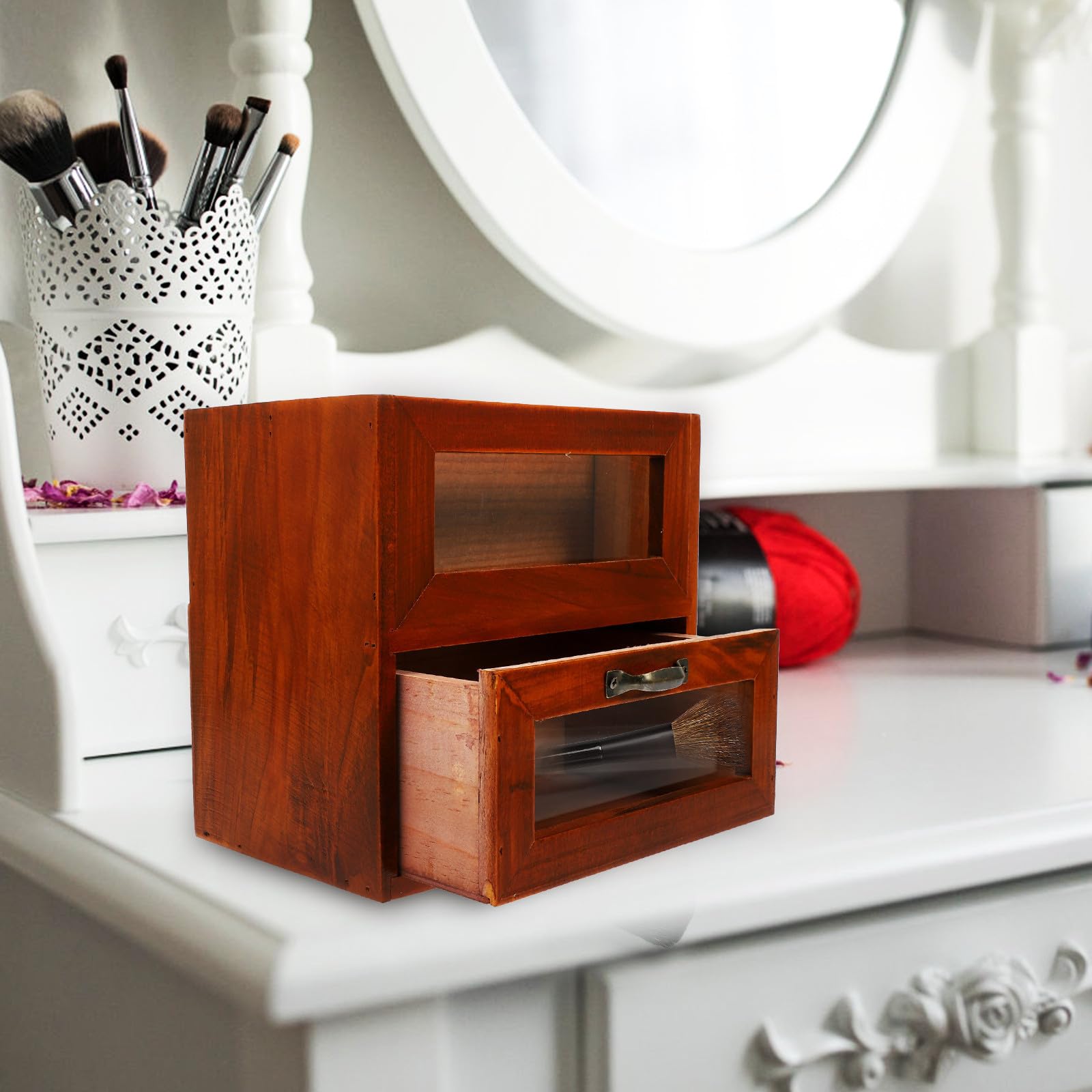 YARNOW Retro Schreibtisch Organizer mit Schublade, Braun