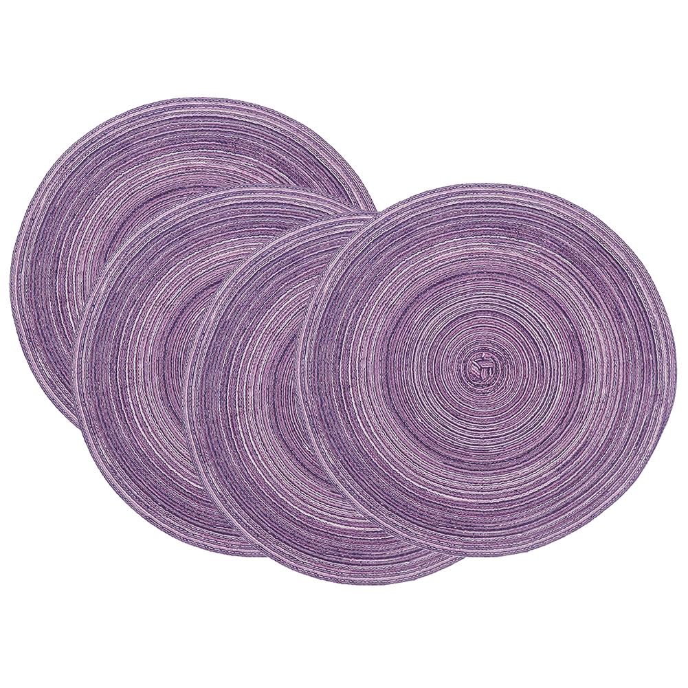 SCF2017 38CM Round Woven Cotton Yarn Placemats Heat Resistant Table Mats Set of 4,Purple