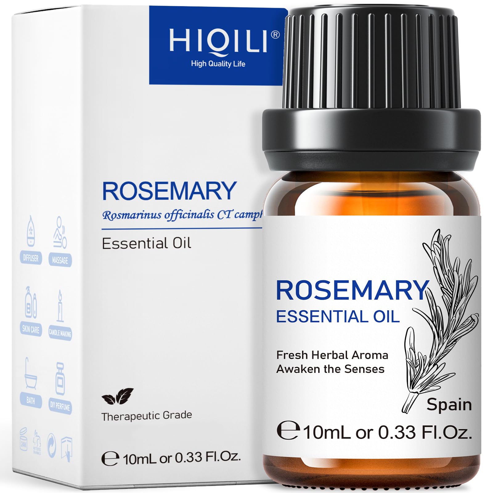 HIQILI Rosemary Essential Oil for Hair, Diffuser, Skin &amp; Aromatherapy