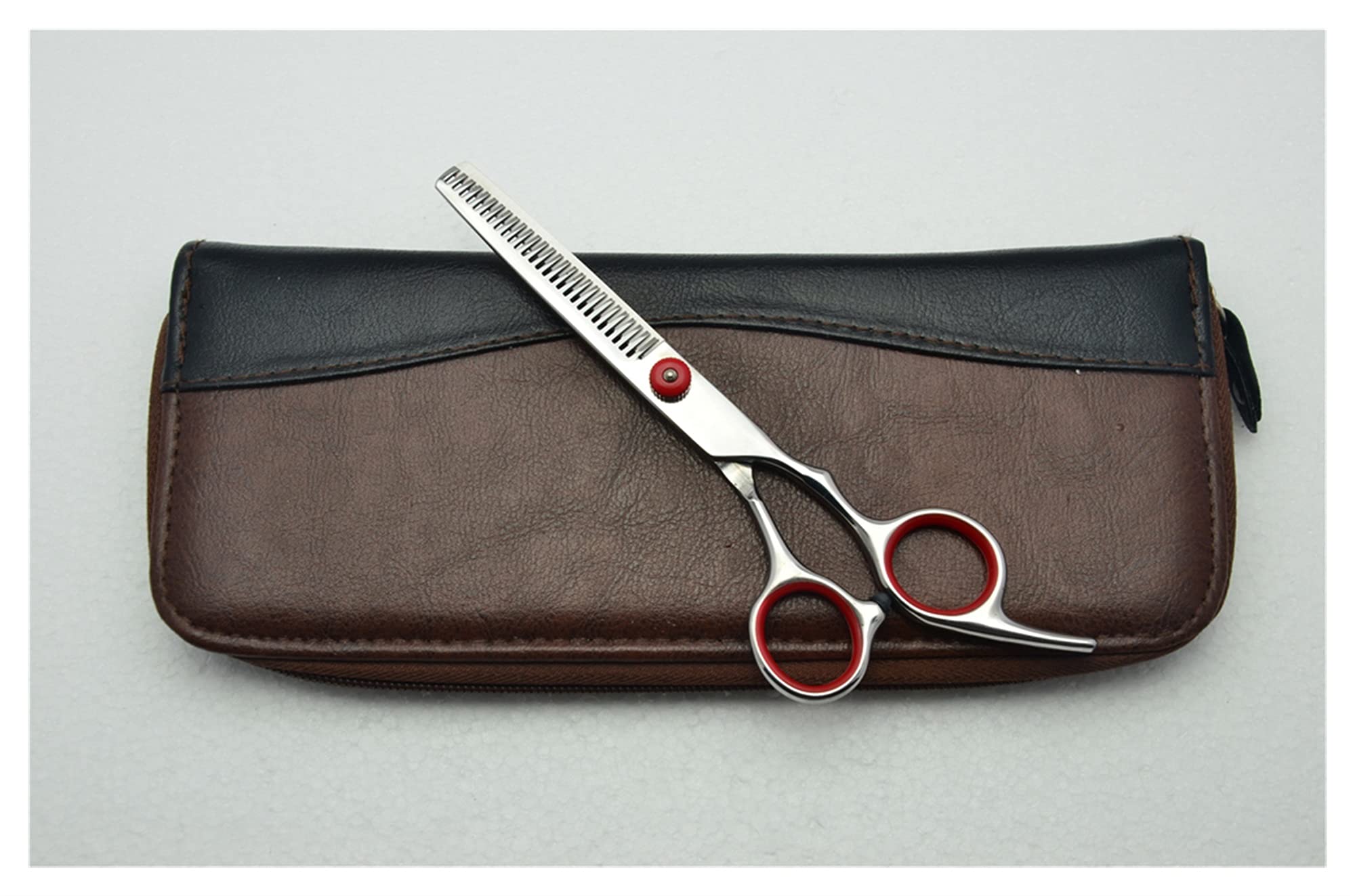 RWRAPS Rote Schraubenschneideschere, Effilierschere, Friseurschere, Friseur, Haarschere (Farbe: 2 Stück mit Etui) (Ausdünnung mit Etui)