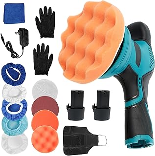 Cordless Buffer Polisher, 5 Inch Random Orbital Polisher for Cars, 8 Variable Speed 2800-5500RPM Car Buffer Polisher Kit, Cordless Polisher for Car Detailing, Waxing (2 x Battery)