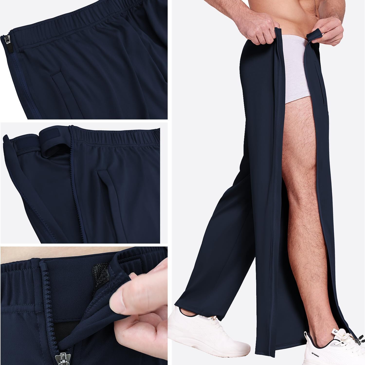 PINSPARK Pantalones de Chándal para Hombre Deportivos de Algodón con Cremallera Completa Pantalón de Rehabilitación de Ocio Pantalones con Bolsillos