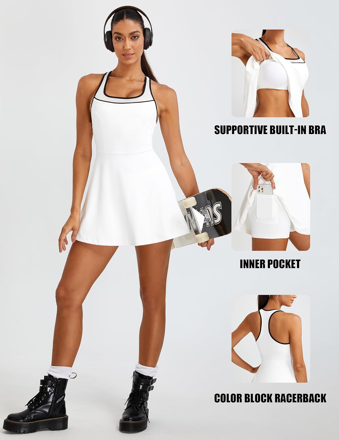 BMJL Women Tennis Dress Athletic Built-in Bra Workout Dresses Casual Mesh Golf Outfits Separate Shorts with Pocket - Image 3