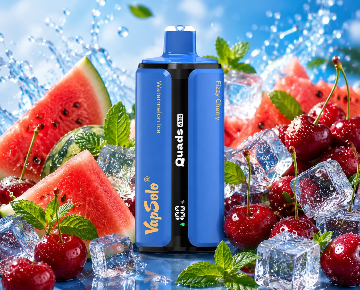 Quads 80K Difusor de Aroma Portátil – Dispositivo sin Líquido Hielo de Sandía, Fresa Mango, Hielo de Arándanos y Melocotón Espumoso, Diseño Compacto y Fácil de Usar